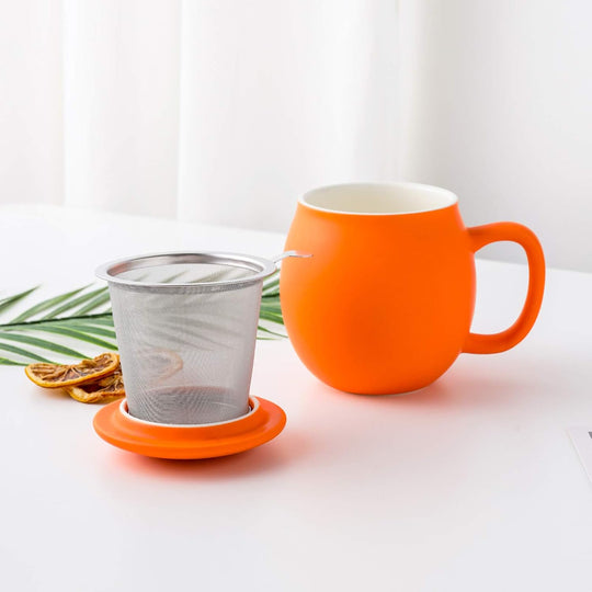Ceramic Teacup with Infuser and Lid, Mug with Lid for Steeping (MOQ 10 Sets)