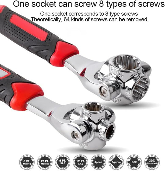 Universal Grip Wrench with 360° Rotating Socket Heads
