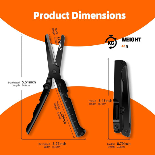 EDC scissors multitool suitable for camping survival and outdoor use foldable scissors with measuring ruler (MOQ 10 Sets)
