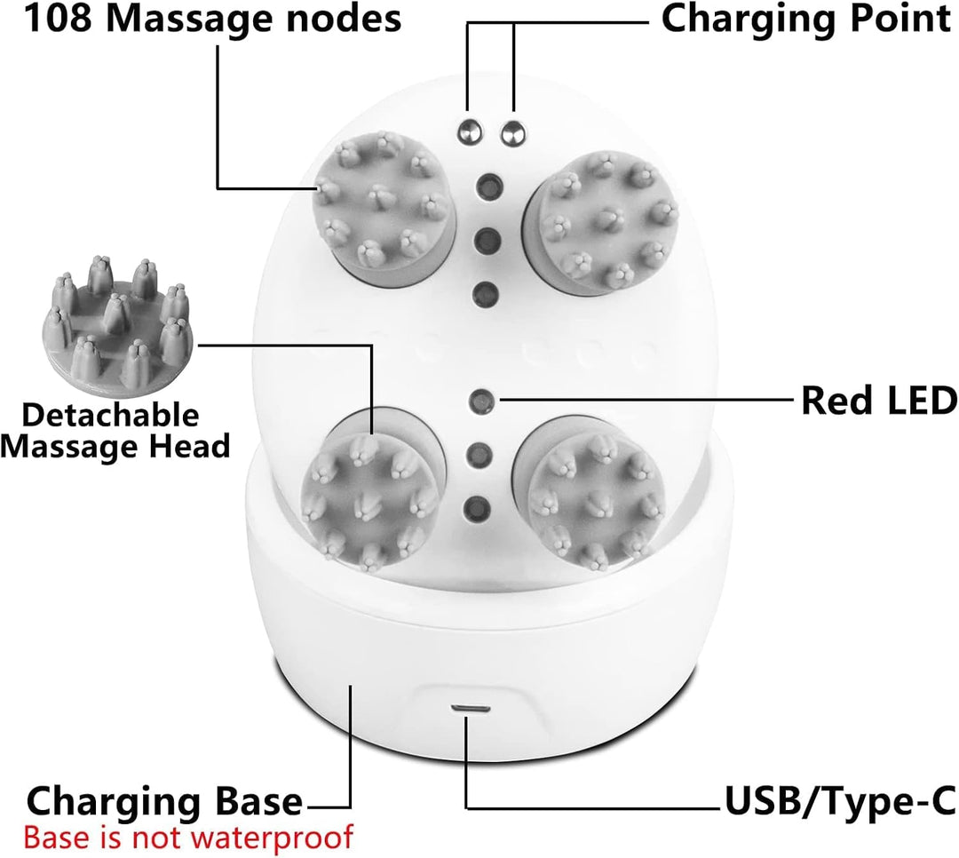 Electric Head Massager Waterproof  Red Light Care Handheld Massager 4 Detachable Heads Wireless Portable (MOQ 10 Sets)