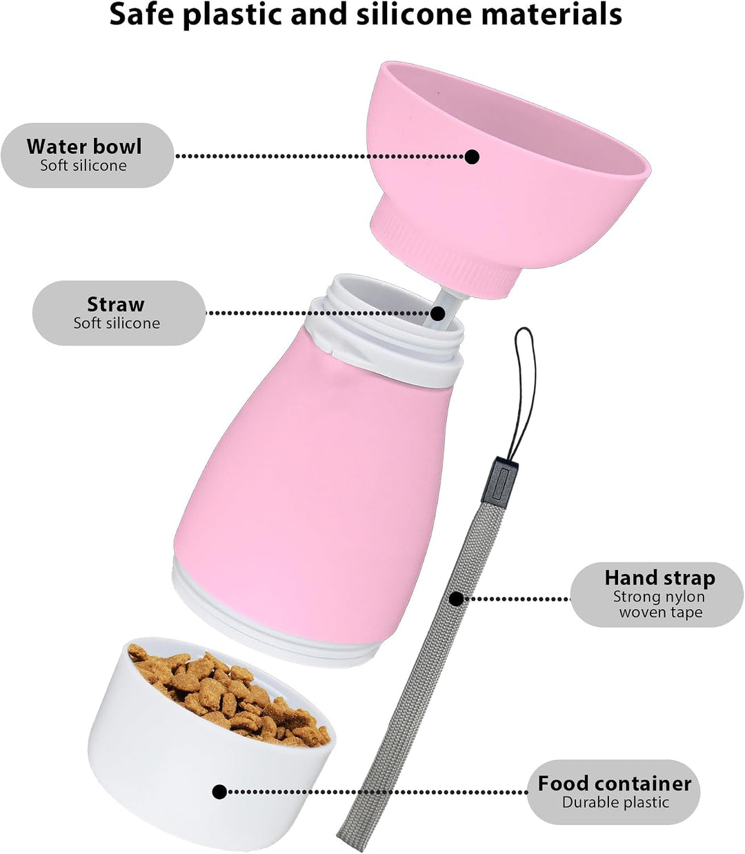 Portable Dog Water Bottle & Food Container - Leakproof Pink (MOQ 10 sets)