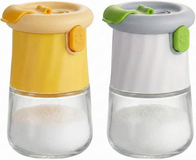 VIGOR Cute Glass Salt & Pepper Shakers, Push Button Set