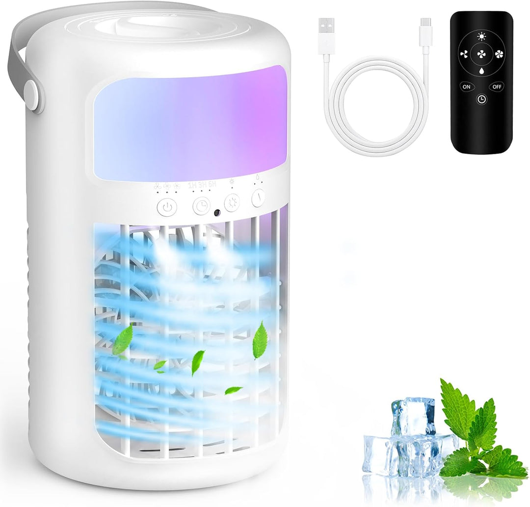 Stay Cool Anywhere — 4-in-1 Portable Air Conditioner Fan, Quiet Evaporative Cooler