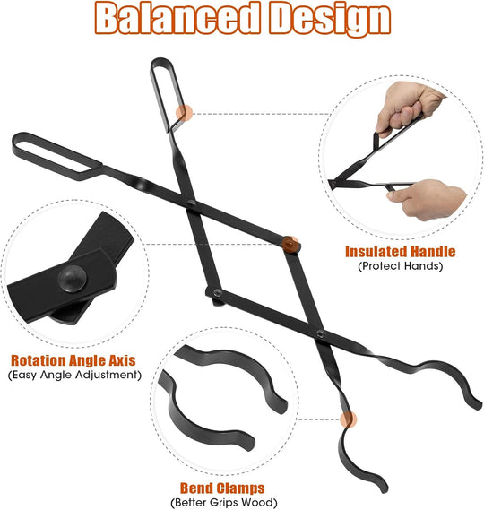 Long Fireplace Tools Campfire Accessories Tongs and Log Grabber