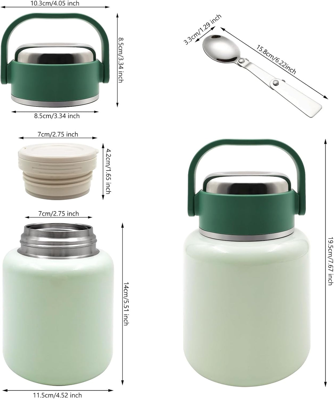 Vacuum Insulated Food Jar with Folding Spoon (MOQ 10 Sets)