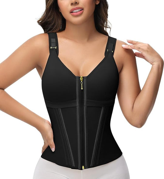 Womens Waist Trainer Corset Zipper Vest Slimming Body Shaper Cincher (MOQ 10 Sets)