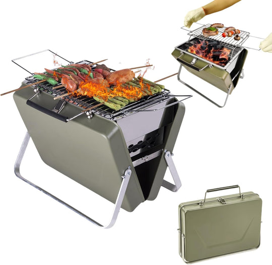Outdoor Portable Barbecue Grill Briefcase Style Folding Charcoal Camping Grills (MOQ 10 Sets)