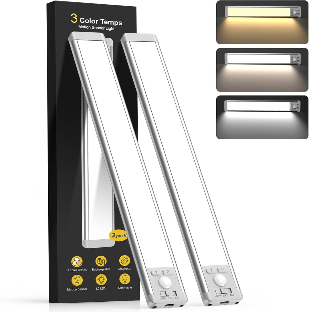 Motion Sensor Under Cabinet Light 2 Pack, Rechargeable Closet