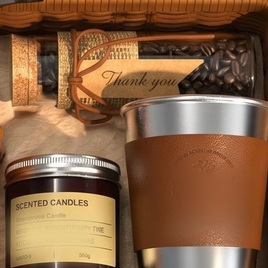 Glass coffee bean storage tube with thank you tag in the coffee lover gift set
