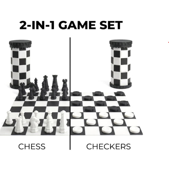 VIGOR 2-in-1 game set showing chess on one half and checkers on the other