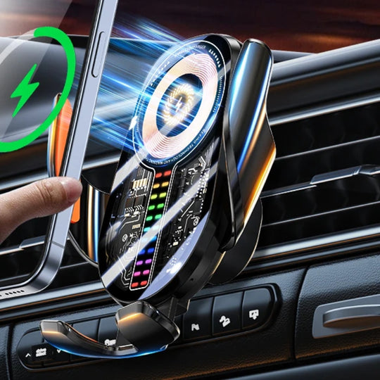Car phone mount charging a phone in a car