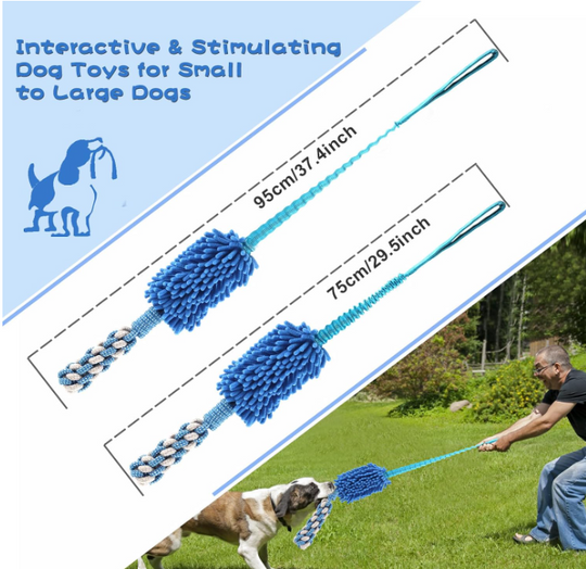 Stretchy Chenille Dog Chew Toy with Squeaker and Rope Handle (MOQ 10 Sets)