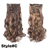 Long Straight Ponytail Hair Synthetic Extensions & Long Curly Wavy Hair 16 Clip Combo Pack