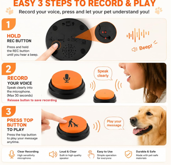 Dog &amp; Cat Talking Buttons, 12-Pcs Recordable Voice Training Buttons with Non-Slip Bases (MOQ 10 Sets)
