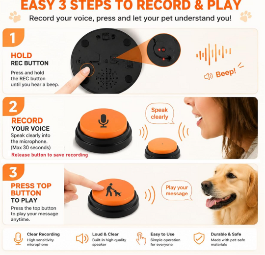 Dog & Cat Talking Buttons, 12-Pcs Recordable Voice Training Buttons with Non-Slip Bases (MOQ 10 Sets)