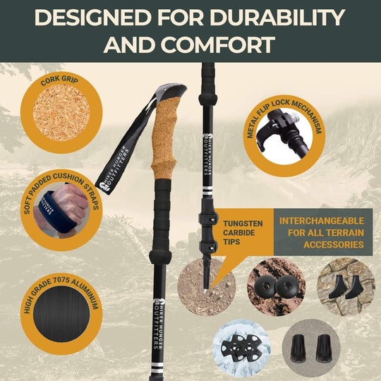 Natural Cock Collapsible and Telescopic Walking Sticks  Carbon Fiber Trekking Poles and Extended EVA Grips, Ultralight Nordic Hiking Poles for Backpacking Camping