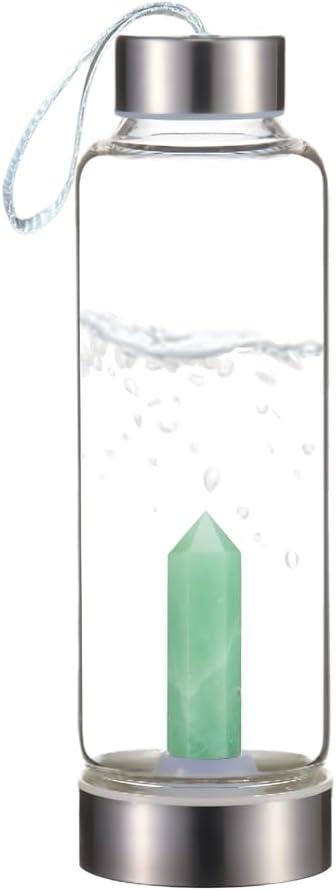 Premium Quality Quartz glass water bottle, transparent water bottle, gemstone center inlaid obelisk, magic wand