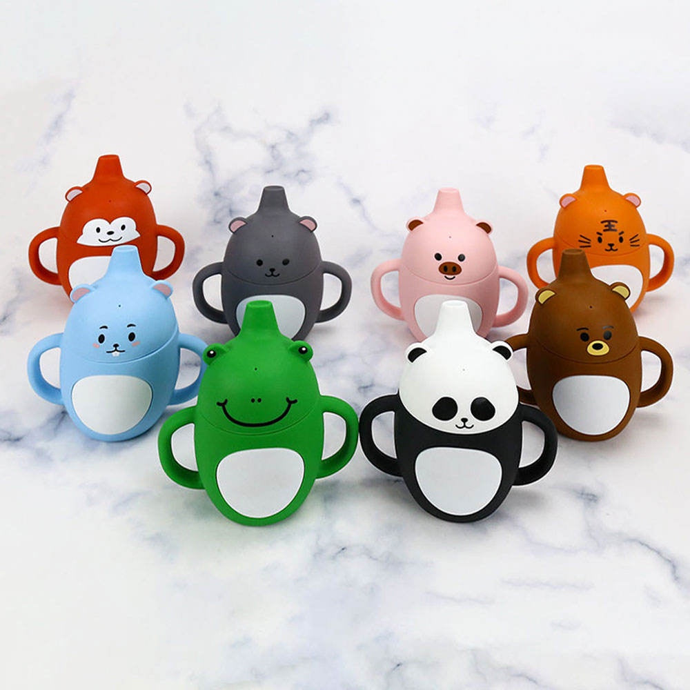 Sippy Animal Silicone Sipping Water Cups Safe BPA Free Silicone Baby Training Cups With Straw Baby Silicon Cups