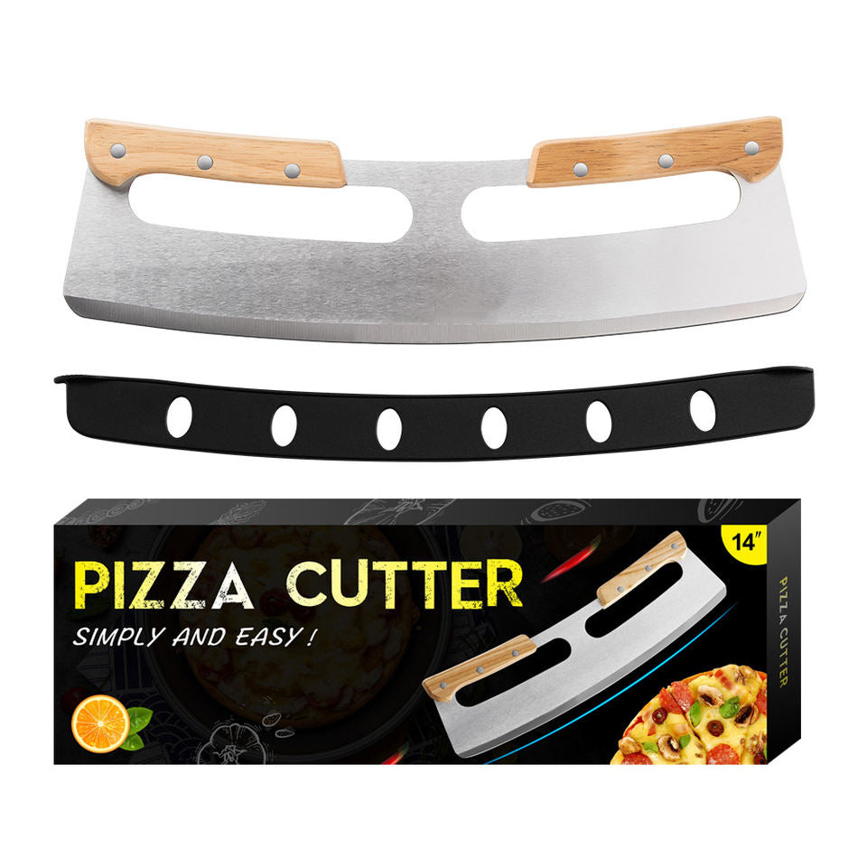 Pizza Cutter Rocker with Wooden Handles & Japanese Whetstone Knife Combo Pack