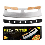 Pizza Cutter Rocker with Wooden Handles & Japanese Whetstone Knife Combo Pack