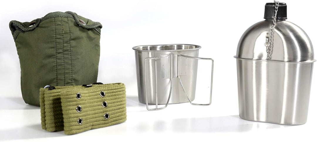 High Quality Canteen Military with Cup and Green Nylon Cover Waist Belt for Camping Hiking Climbing