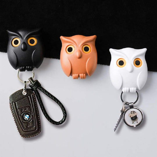 Owl Keying Holder Wall Mounted Owl Key Hooks with Wall Self-Adhesive Tape, Key Holder Cute Owl Key Holder Automatic Open Close Eyes Magnetic Night(10 Pack)