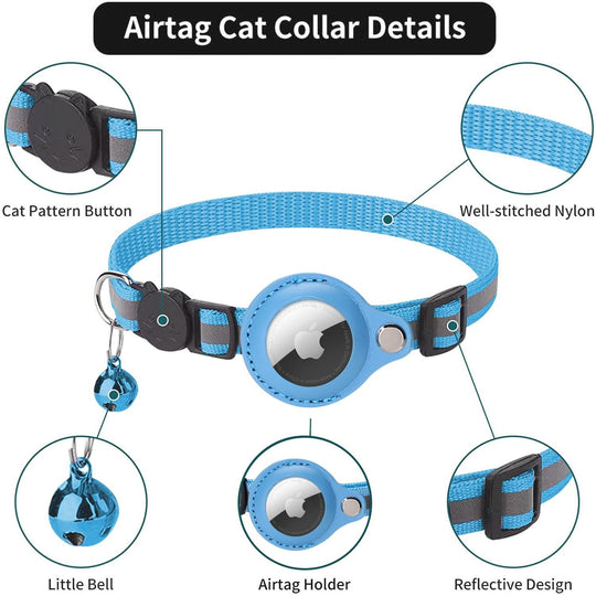 Multi Purpose Airtag Holder Cat Collar Breakaway Adjustable Anti-Loss Reflective Airtag Cat Collar