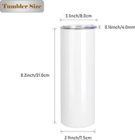 Tumbler with lid Vacuum Insulated Double Wall for Coffee Tea Beverages White 20 OZ Straight Stainless Steel  SublimationTumbler(Bulk 3 Sets)