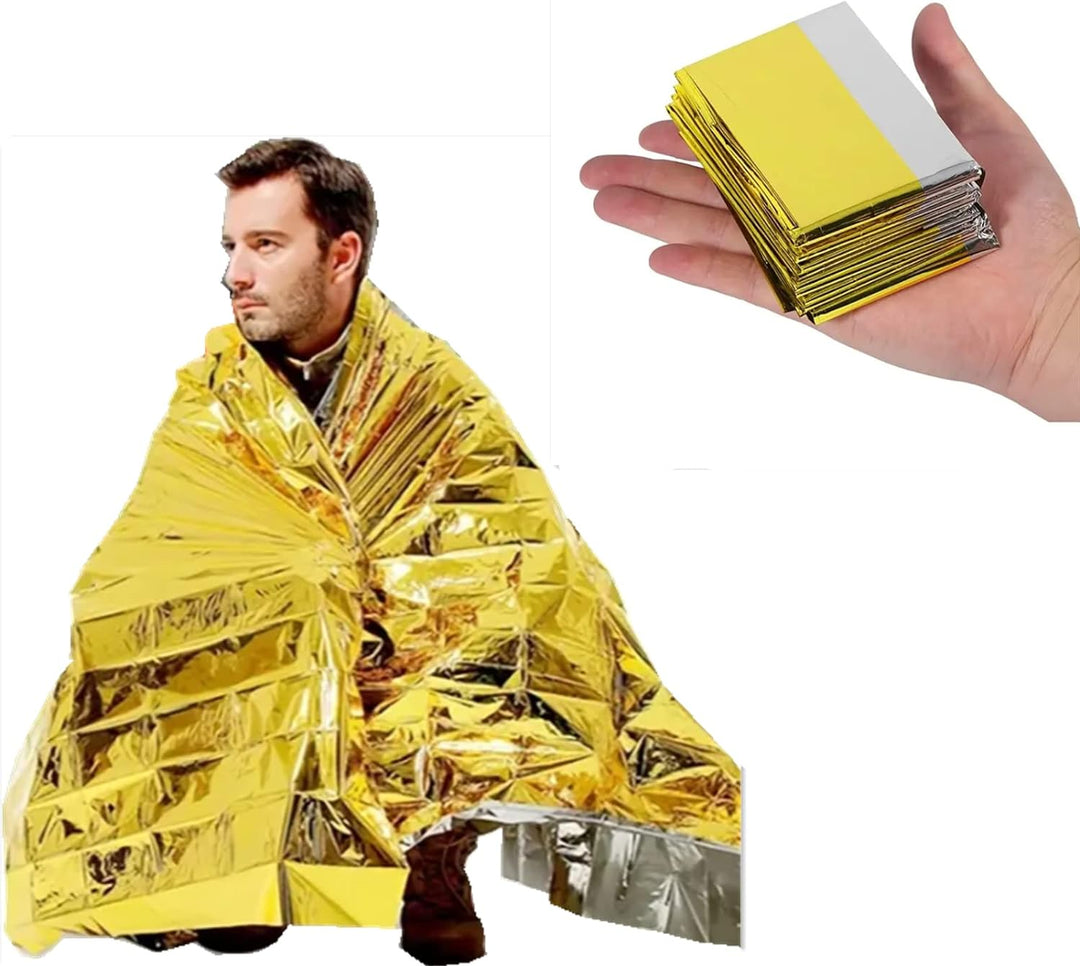 Thermal Blankets, Silver Gold Foil Survival Blanket Space Blanket Survival Kit for Outdoors, Camping, Hiking, Survival or First Aid (Gold, 1pc)(Bulk 3 Sets)