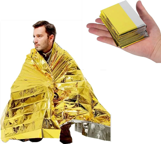 Thermal Blankets, Silver Gold Foil Survival Blanket Space Blanket Survival Kit for Outdoors, Camping, Hiking, Survival or First Aid (Gold, 1pc)(10 Pack)