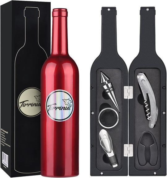 Wine Corkscrew Screwpull Accessories Kit with Drink Stickers by Kato, Great Christams Gifts, Silver