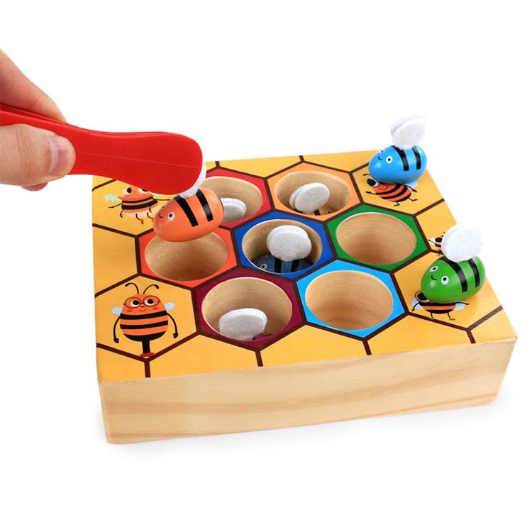 Clamp Fun Picking Catching Toy Hive Board Games Montessori Board Game Wood Bee Toy(Bulk 3 Sets)