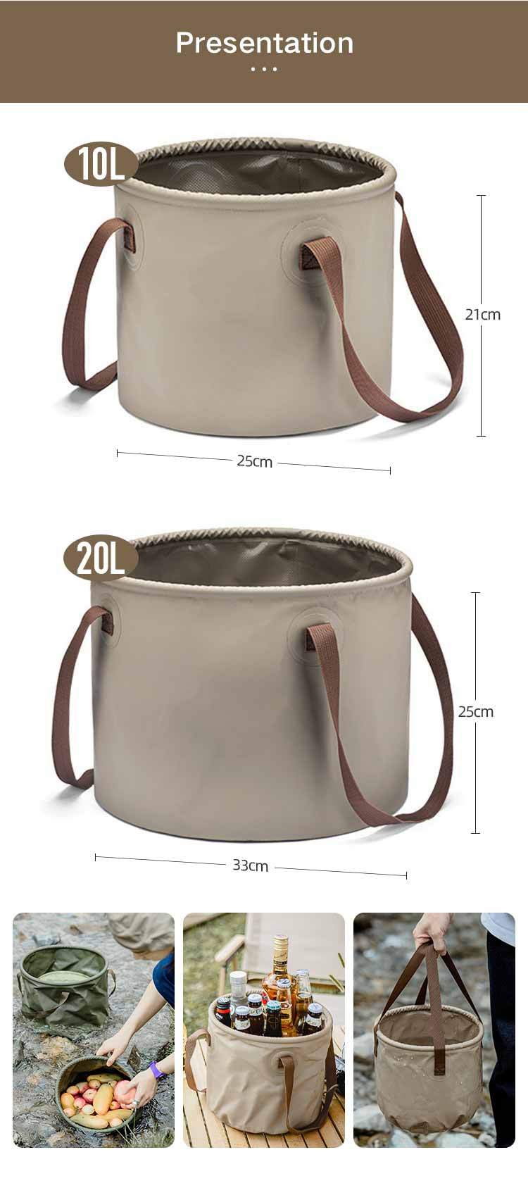 Foldable Bucket with Handle, Hand Basin, Portable Water Storage Device, Outdoor Multifunctional Portable Foldable Bucket (10 Pack)