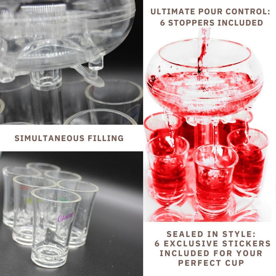 Dispenser for Fulling Wine with 6 Cups and Silicon plug acrylic glass shot dispenser party gifts(Bulk 3 Sets)