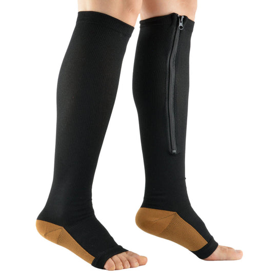 Premium Quality Zipper Compression Socks Calf Knee High Open Toe Support (Bulk 3 Sets)