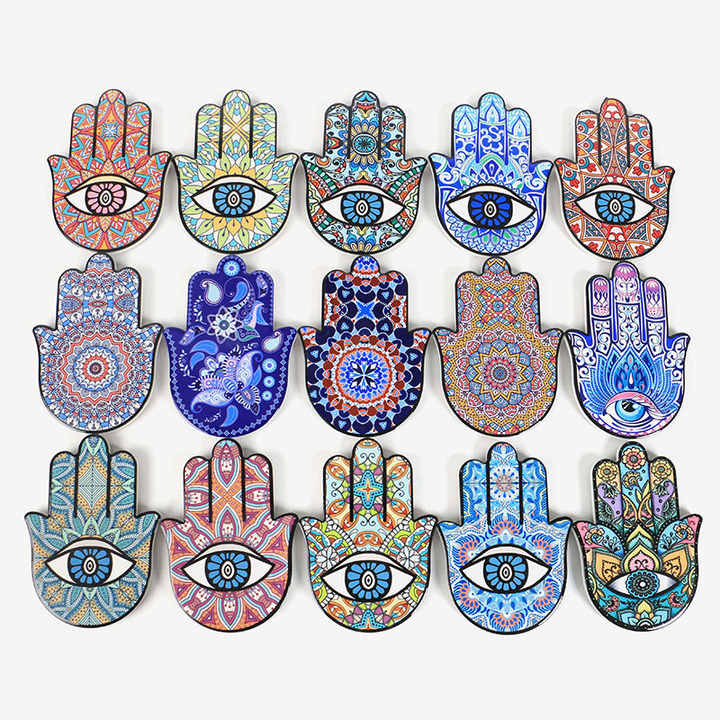 Perfect artistic gift Ceramic Drinks Magnetic Coasters Holder Slice Hamsa Hand Eye For Home Decor(Bulk 3 Sets)