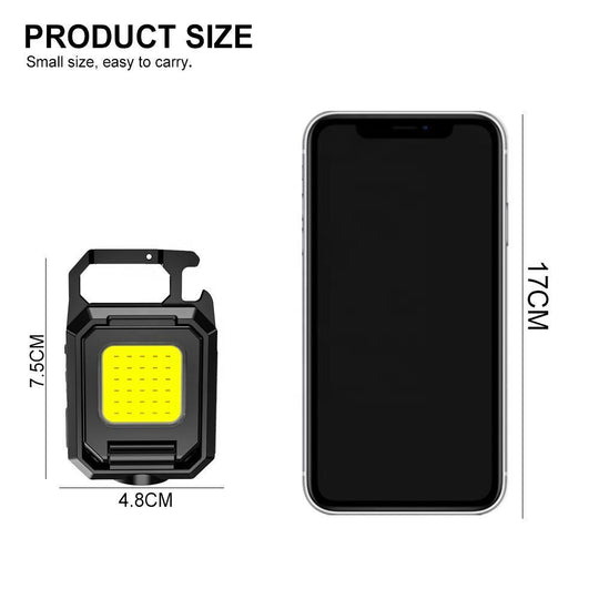 Rechargeable Cob Keychain Work Light with Bottle Opener and Magnet,Suitable for Outdoor,Camping, Fishing, Hiking