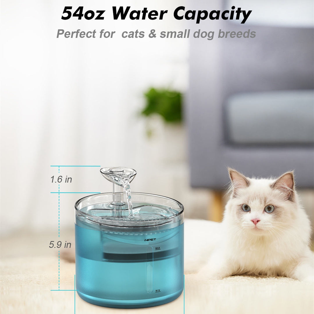 Cat Water Fountain, 54oz/1.6L Automatic Pet Fountain Cat Water Dispenser with 2 Flow Modes, Light Quiet Pump for Cats