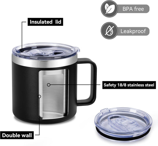 Insulated Coffee Mug Bulk with Handle, Stainless Steel Travel Coffee Mug with Lid, Double Wall Vacuum Metal Coffee Cup