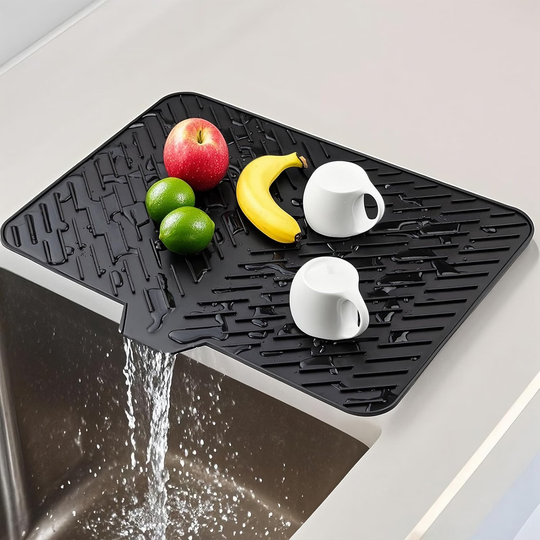 Silicone Dish Drying Mat with Built-In Drain Spout – Heat-Resistant Non-Slip Roll-Up Sink Drain Pad for Kitchen Counter (MOQ 10 Sets)
