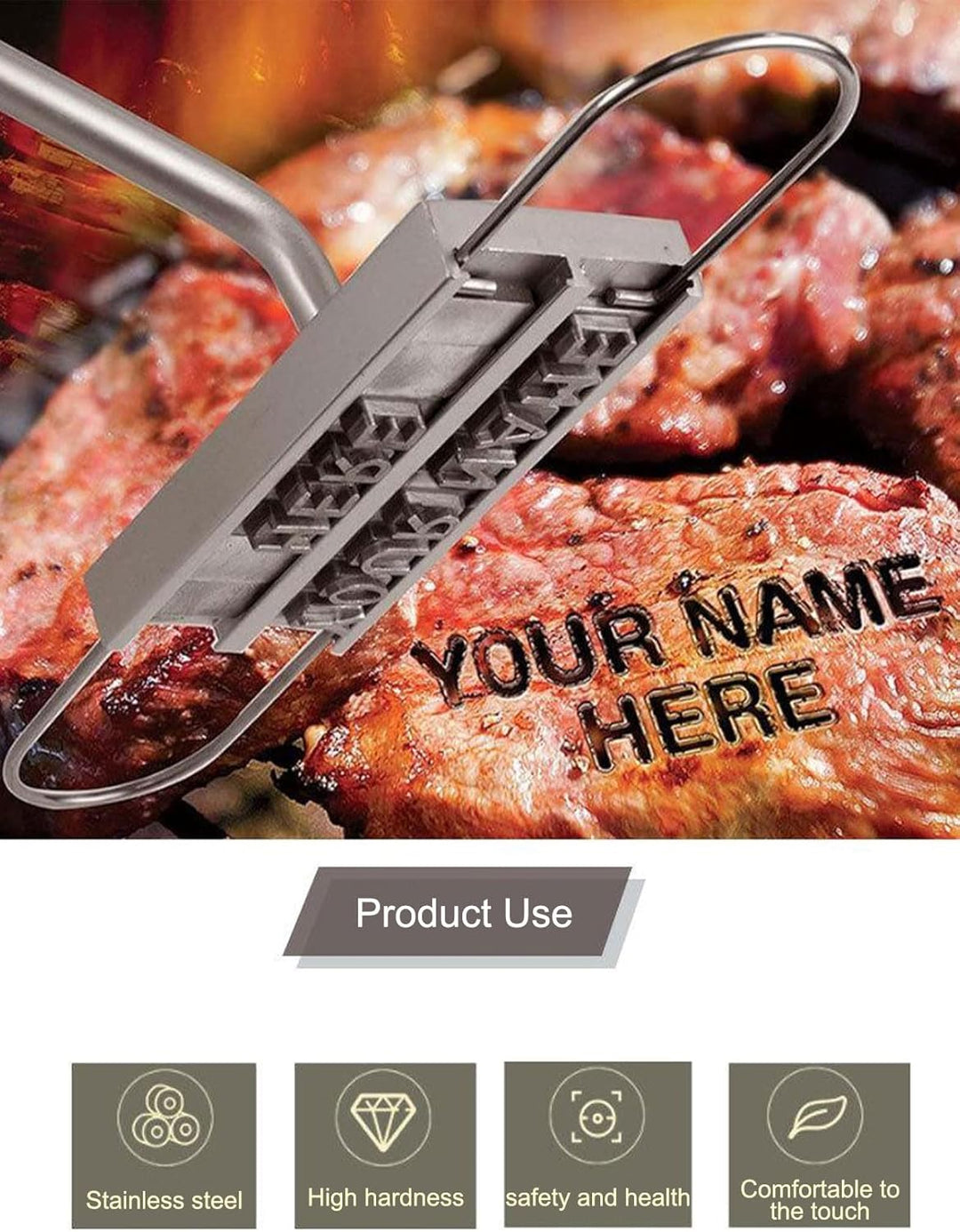 BBQ Barbecue Letter English Alphabet Branding Iron Wood Handle Heat Resistant Grilling Complete Meat Marking Tool