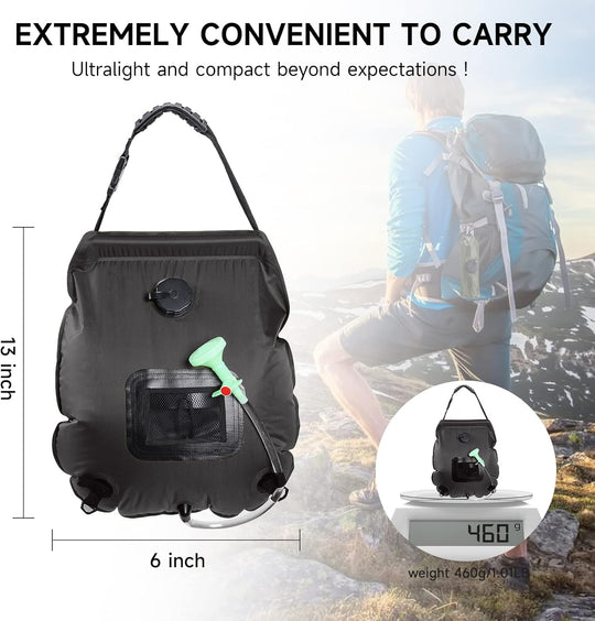 Solar Portable Shower Bag, 5 Gal/20L Solar Heating Camping Shower Bag with Removable Hose&On-Off Switchable Shower Head