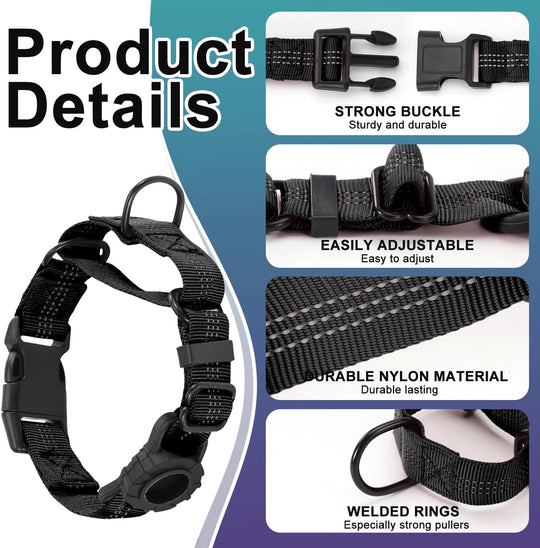 Dog Collar with AirTag Holder, Reflective Nylon, Quick Release Buckle (MOQ 10 Sets)