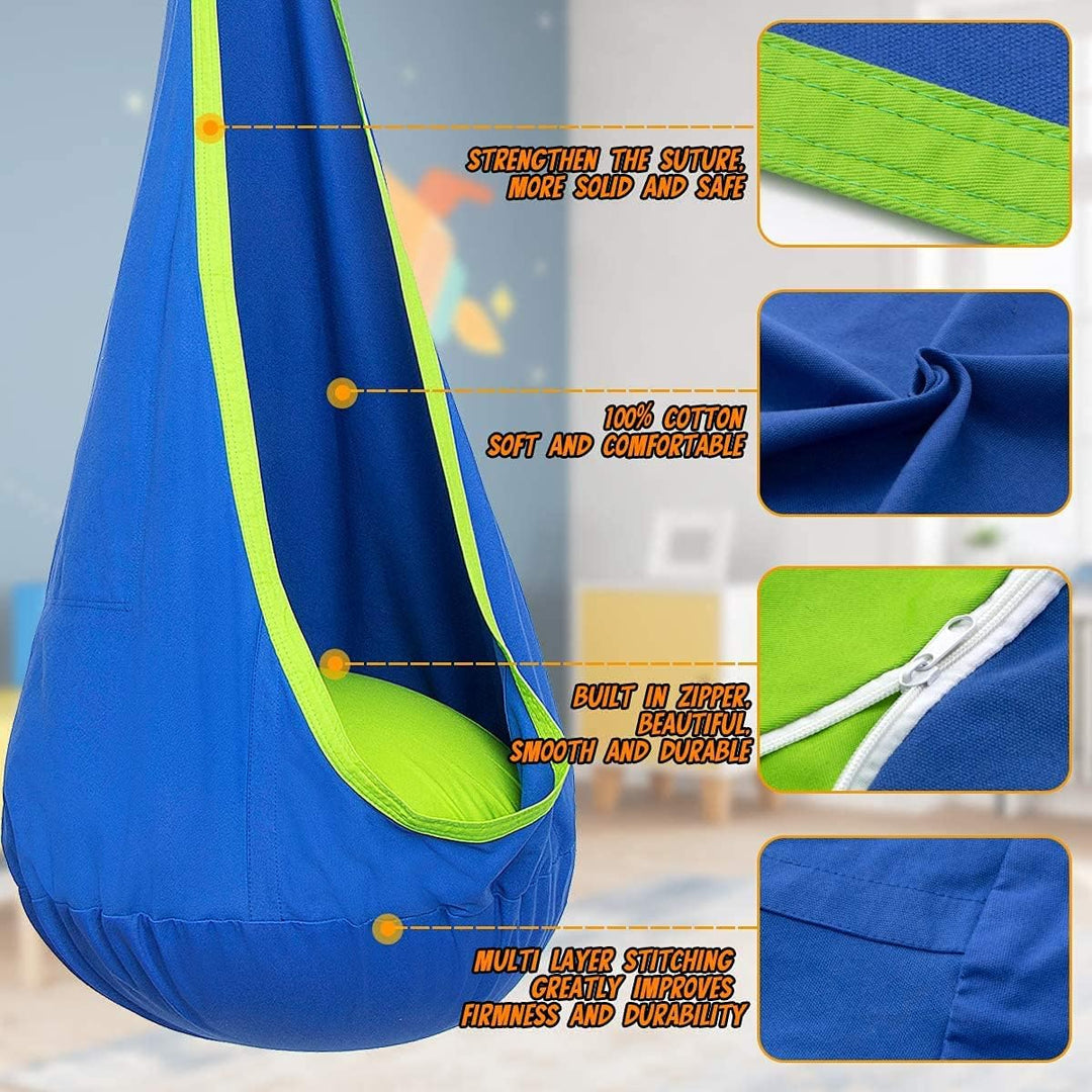 Kids Pod Swing Seat Hanging Hammock Chair With Inflatable Pillow (MOQ 10 Pcs)