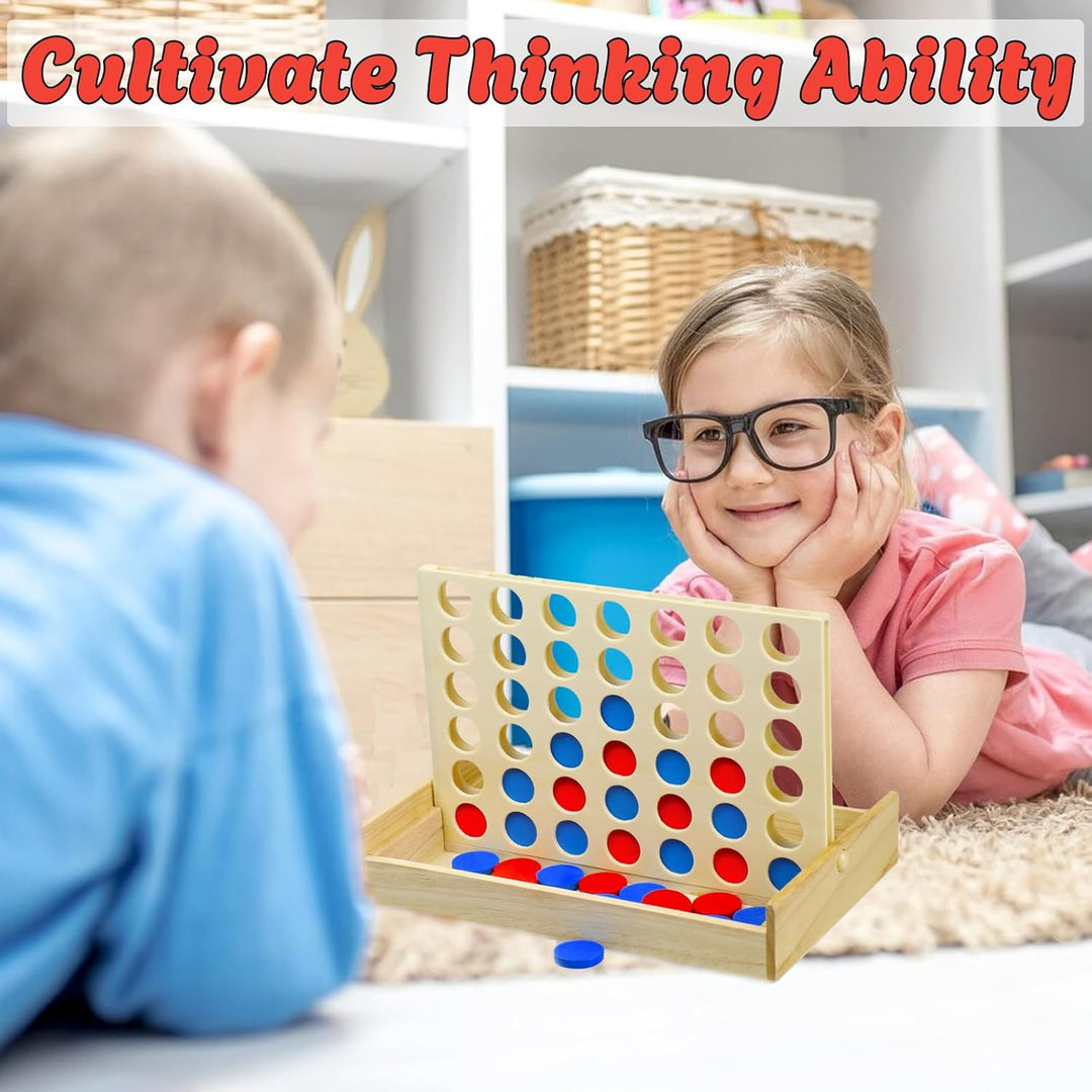 Foldable Line up 4 Game, Classic Strategy Family Fun Toy, Wood Connect Game for Kids and Adults (MOQ 10 Sets)