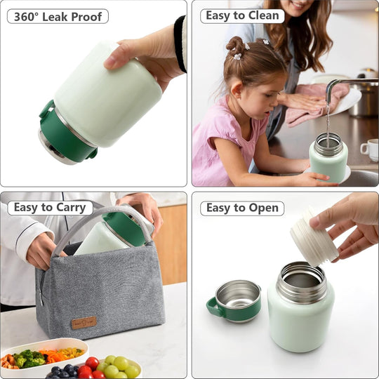 Vacuum Insulated Food Jar with Folding Spoon (MOQ 10 Sets)