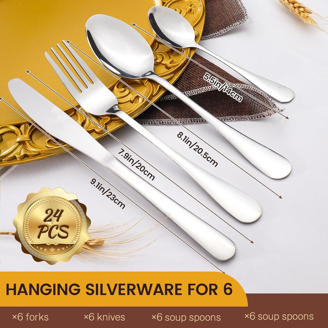 Kitchen Utensils Knife Fork Spoon Cutlery 24 Pcs Set With Storage Rack