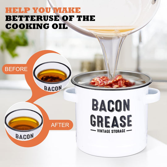 Bacon Grease Container with Strainer Kitchen Oil Storage Can (MOQ 10 Sets)