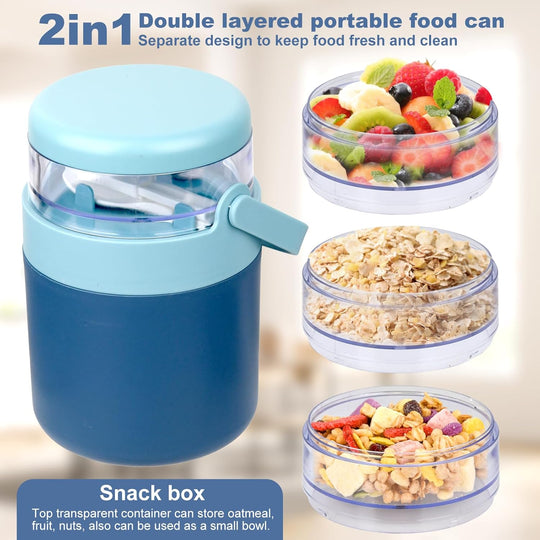 Stainless Steel Yogurt Cup with Handle Lid with Plastic Spoon Take and Go Yogurt Cup with Topping Cereal Cup (MOQ 10 Sets)