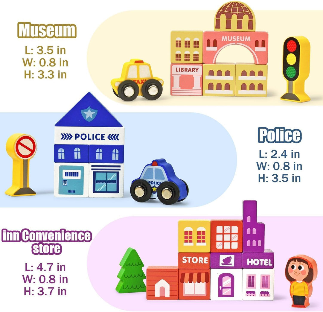 Toys Building Blocks Set for Boys and Girls Gift, 56 Pcs Wooden City (MOQ 10 Sets)